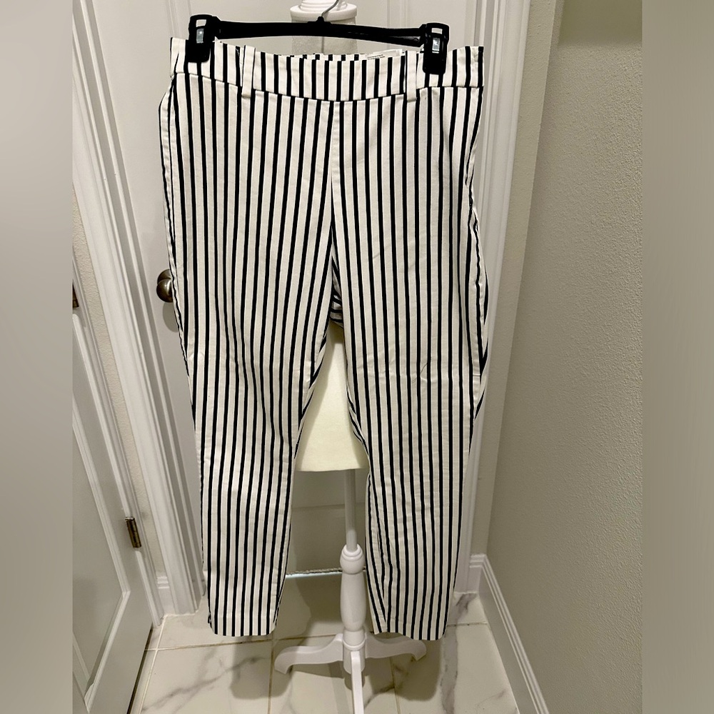 H&M Cropped Black and White Striped Pants with Side Zipper.